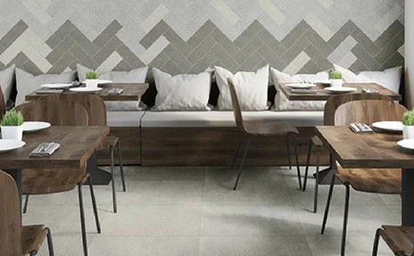 Florida Tile on walls in herringbone pattern